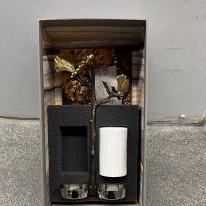 Elegant Gold and White Candle Holder Set